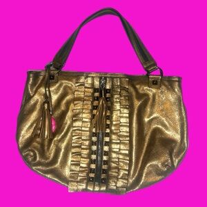 BETSEY JOHNSON Y2K Leather Tote Bag Rocker Studded Edgy Punk Mallgoth Vintage
